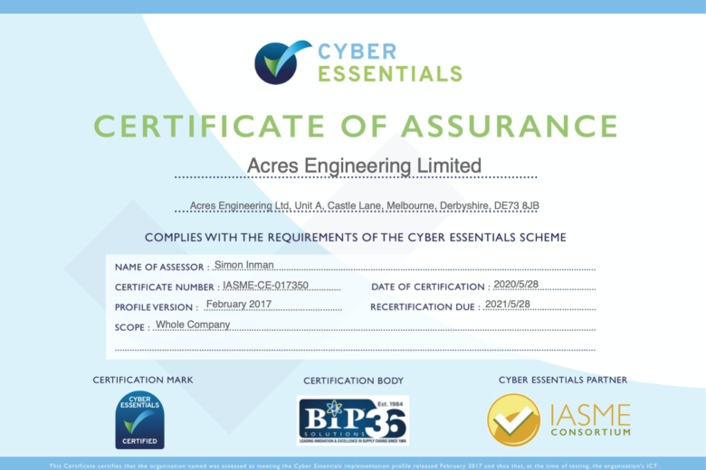 Acres Engineering Are Now Cyber Security Certified