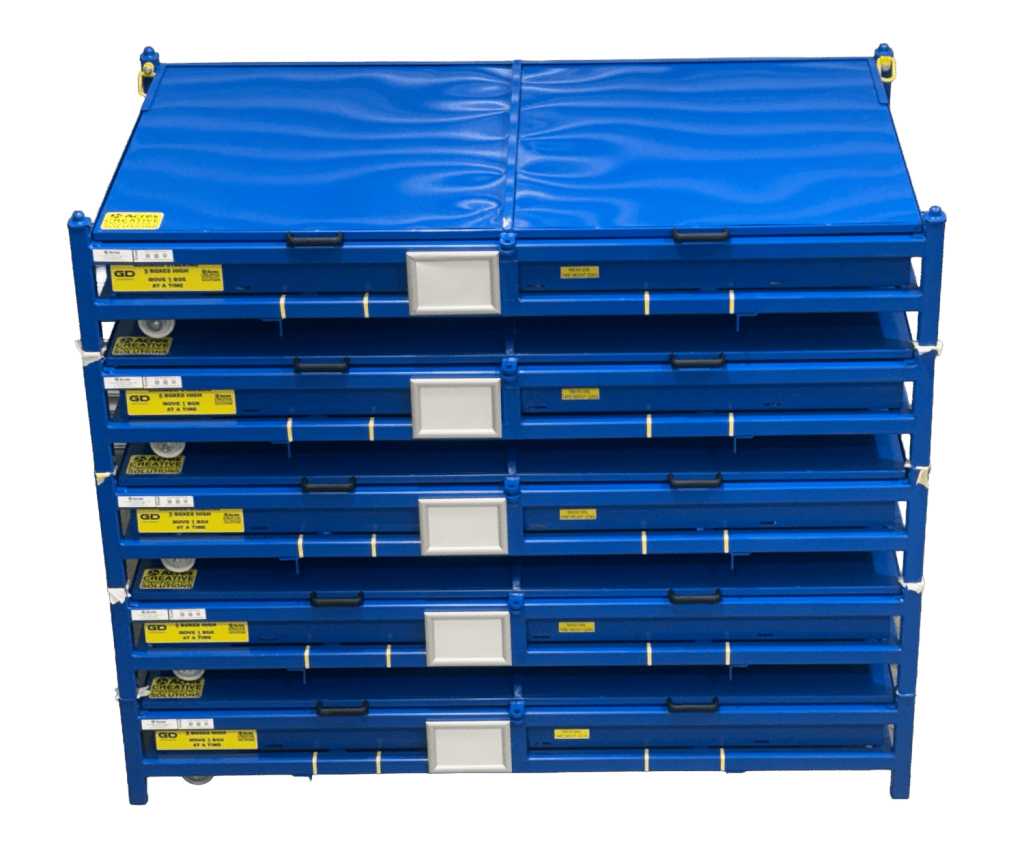 Large stacking low profile lock-box stillages
